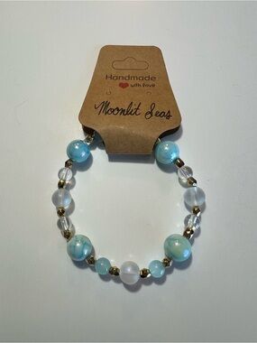 Ocean Blue & Teal Iridescent Beaded Bracelet – Coastal Beach Jewelry handcrafted